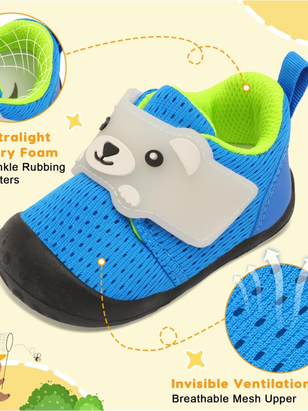 ADD ON Feetcity Kids Blue & Lime Bear Strap Athletic Water Shoes - Picture 2 of 6